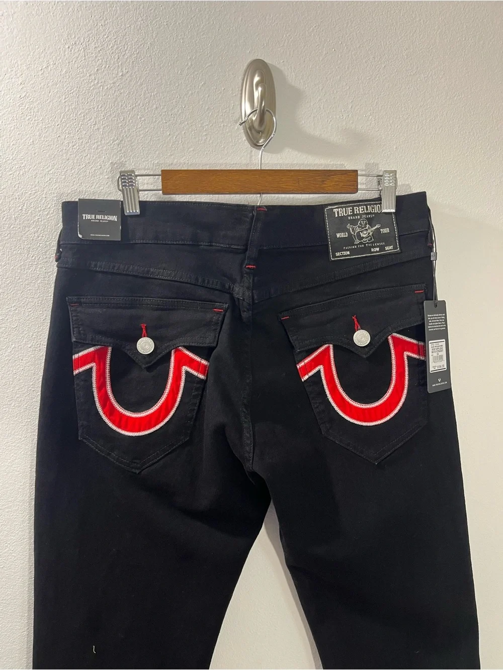 True Religion Ricky Applique SN Flap Straight “2SB Black Rinse” 34x30 #701564